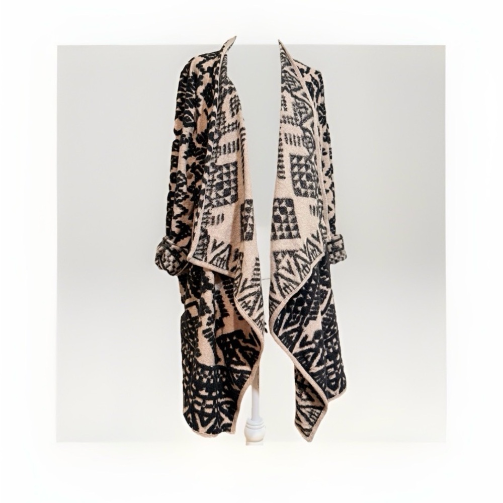 Lucky Brand Tribal Waterfall Cardigan | Grannycore Boho Knit | Neutral Layer - Picture 3 of 10